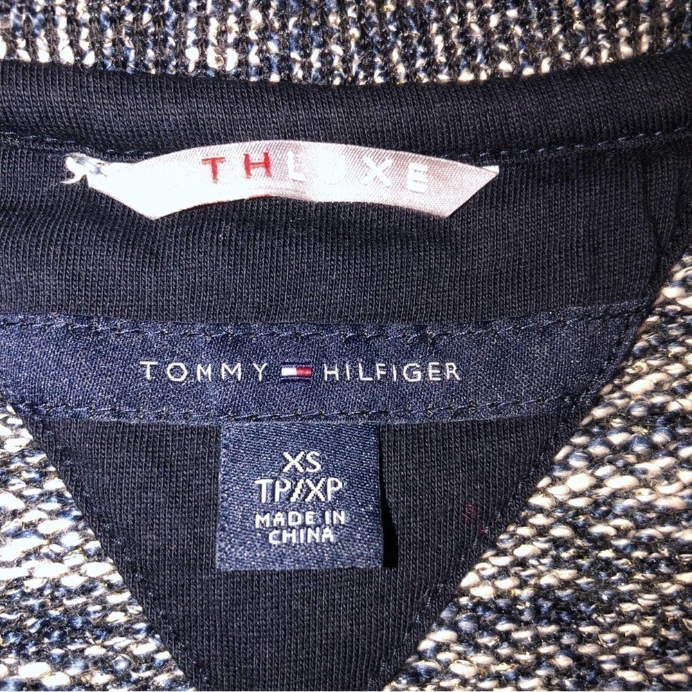 Tommy Hilfiger Athluxe Mixed Fabric Blue Tweed Gold Jacket Extra Small - Picture 2 of 13